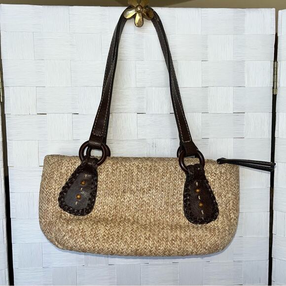 Fossil Handbags - Fossil Mini Woven Straw Shoulder Handbag Purse Y2k Boho Mini Bag Vintage